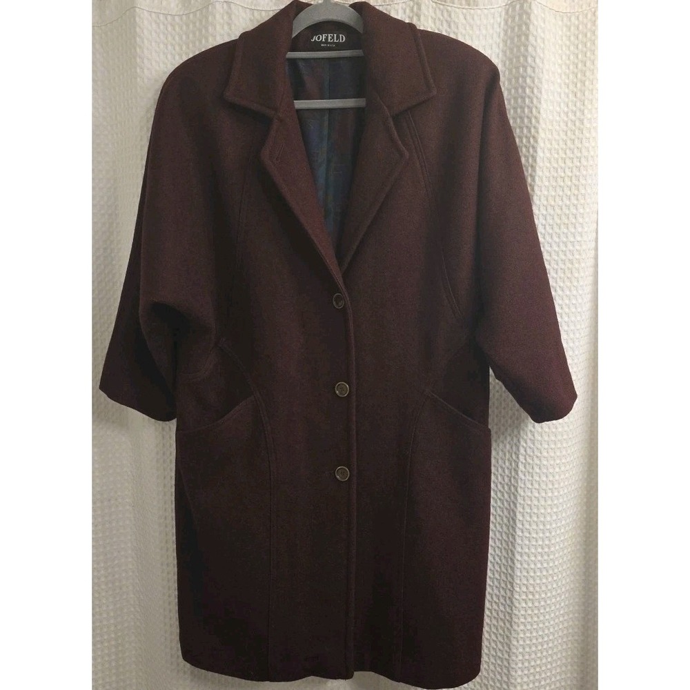 Jofeld Vintage 80s Red Maroon Wool Chore Barn Trench Coat Jacket Size XL USA